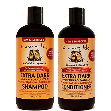 Sunny Isle New & Improved EXTRA DARK JBCO Hydration & Detangling Shampoo & Conditioner 12oz Set
