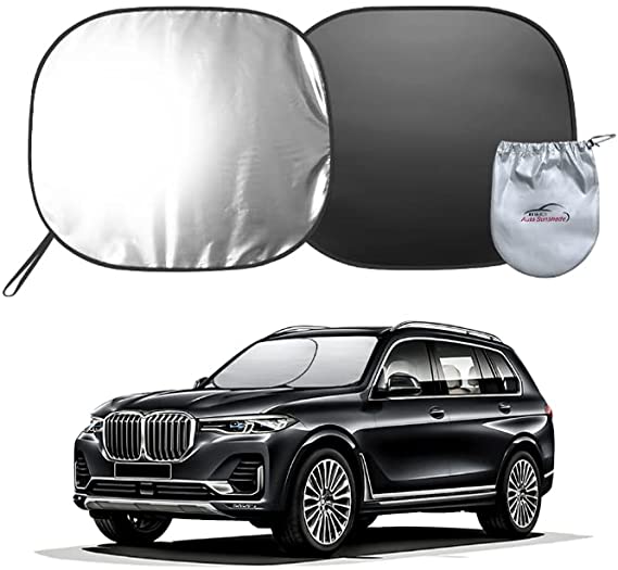 MEIDI 2-Piece Car Windshield Sun Shade, Foldable Car Front Sunshield Blocks UV Rays and Sun Protection, Reflective Polyester Material,for Most Sedans SUV Truck(Medium Size 27.9 x 31.1 inches)