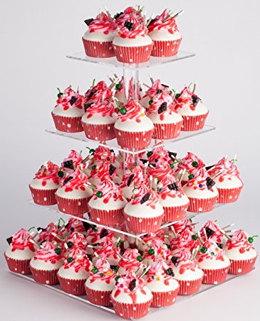 YestBuy 4 Tier Maypole Square Wedding Party Tree Tower Acrylic Cupcake Display Stand (15.1 Inches)-