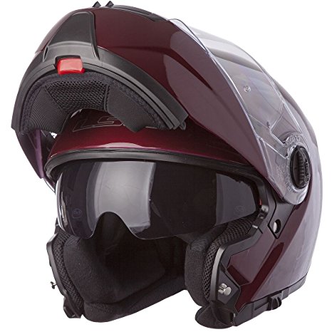 LS2 Helmets Strobe Solid Modular Motorcycle Helmet with Sunshield (Wineberry, Small)