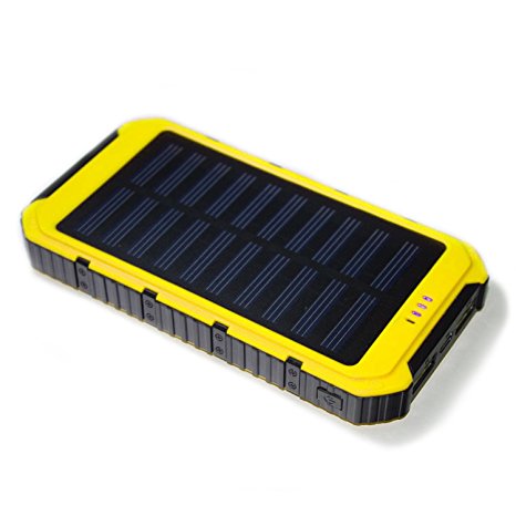 10000mah Solar Charger Portable Dual USB Solar Power Bank, Solar Power Bank Battery Charger Cell Phone iPhone 6 6s Plus Samsung S5 S6 S7 Note 4 5 (Yellow)