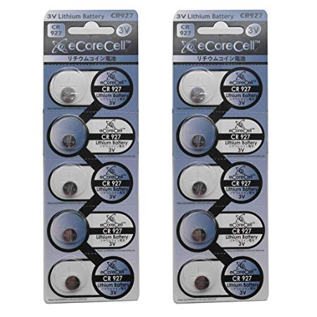 eCoreCell (10pcs) CR927 3V 3 Volt Lithium Single Use Non-rechargeable Button Coin Cell Battery