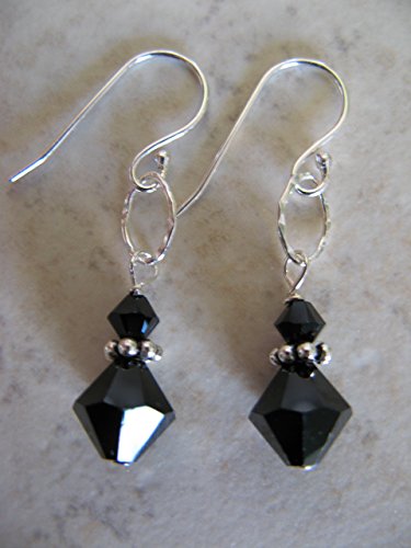 Elegant Jet Black Swarovski Crystal Sterling Silver Earrings