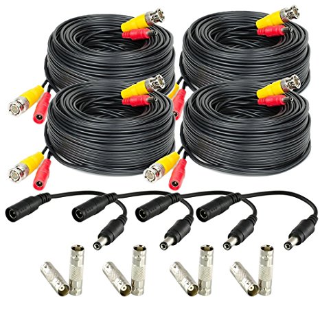 Amcrest 4-Pack 60 Feet Pre-Made All-in-One Siamese BNC Video and Power CCTV Security Camera Cable with Two Female Connectors for 960H & HD-CVI Camera and DVR (SCABLEHD60B-4pack)