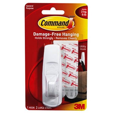 Command Large Utility Hook, White, 1-Hook, 2-Strips (17003ES)