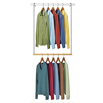 Lynk Double Hang Closet Rod Organizer - Clothing Hanging Bar - Chrome/Wood