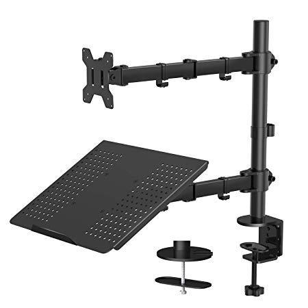 Adjustable Computer Monitor Laptop Desk Mount– Monitor Arm Desk Mount with Keyboard Tray, C Clamp and Grommet Mounting Base - Fits 13 to 27 Inch LCD Screens Up to 22lbs, Notebook up to 17 Inches