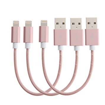 [Apple MFi Certified] CableCreation (3 Pack) Short Rose Gold Lightning to USB Data Sync Cable for iPhone 6S iPhone 6,iPhone 5/5S/5C, Metal Plug & Cotton Jacket, L=15CM