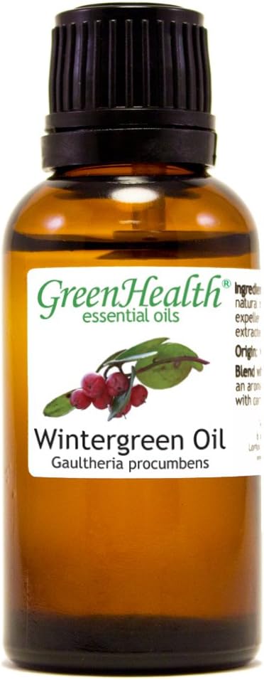 Wintergreen Essential Oil - 1 fl oz (100% Pure & Uncut) - GreenHealth - Amber Glass Bottle w/Child Resistant Cap