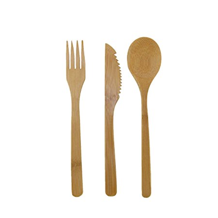 BambooMN Organic Reusable Bamboo Utensil Set Spoon Fork and Knife - 2 Sets