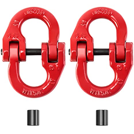 QWORK G80 Alloy Steel Hammerlock Coupling Link Connecting Link, 1/2", Red Painted, 12000 lbs Working Load Limit,2 Pack