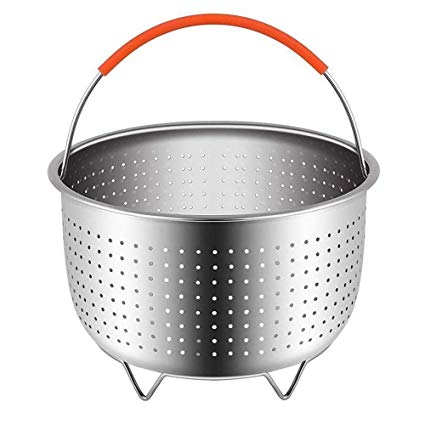 Steamer Basket Accessories For Instant Pot 5& 6 & 8 quart - Sturdy Stainless Steel IP InstaPot Insert And Stainer - Silicone Handle And Feet For Stability, Protection And Convenience - Easy To Clean (5QT-6QT)