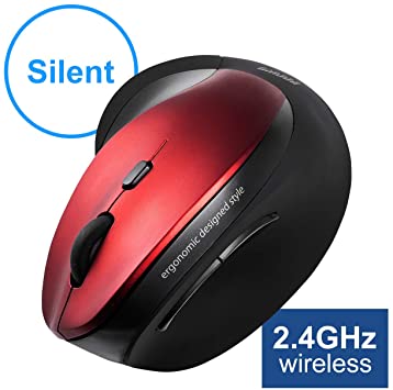 SANWA (Japan Brand) Vertical 2.4GHz Wireless Mouse, Silent Noiseless Click, Blue LED Ergonomic Computer Mice, 5 Levels Adjustable DPI, Compatible with MacBook, Laptop, Windows, Mac OS, Red