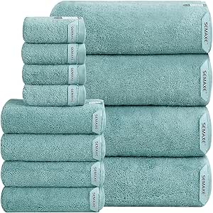 SEMAXE 12-Piece Family Bathroom Towel Set - 100% Cotton, 4 Bath Towels, 4 Hand Towels, 4 Washcloths, Ultra-Soft and Super Absorbent, Lighter Weight