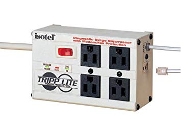 Tripp Lite Isobar 4 Outlet Surge Protector Power Strip, Tel/Modem, 6ft Cord Right Angle Plug, $50K INSURANCE (ISOTEL)