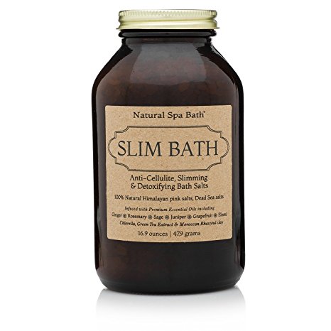 Slim Bath Salts Gift Set - USA Made Cellulite Slimming & Detox Bath Salts - 16.9 Oz. 100% Natural Essential Oils Infused into Himalayan Pink and Dead Sea Salts Includes Exfoliating Gloves