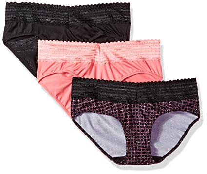 Warner's Women's Blissful Benefits No Muffin Top 3 Pack Lace Hipster Panties