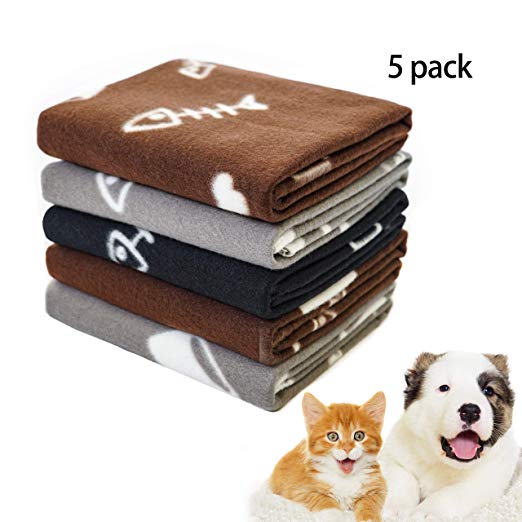 Pet Dog Blanket, 5 Pack Mixed Paw Print Cat Sleep Bed Cover Polar Fleece Throw,24"×28"