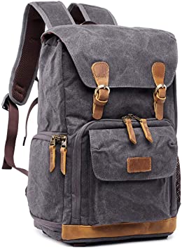 S-ZONE Waterproof Waxed Canvas Camera Backpack Camera Case 14 inch Laptop and Tripod Size: Large