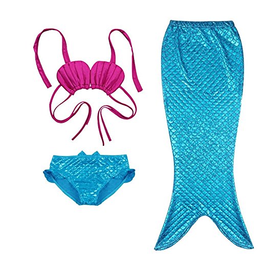 TFJH E 3PCS Kids Girls Fancy Princess Swimmable Mermaid Tail Set 3-10Years