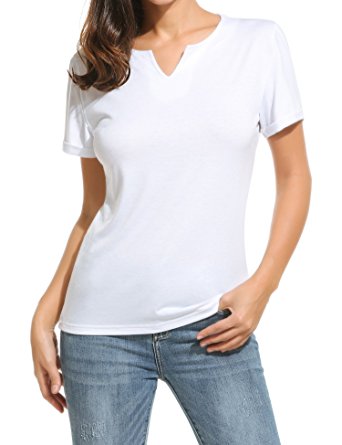 Beyove Women's Cotton Stretchy Top Casual V Neck Solid Color Fashion T Shirt