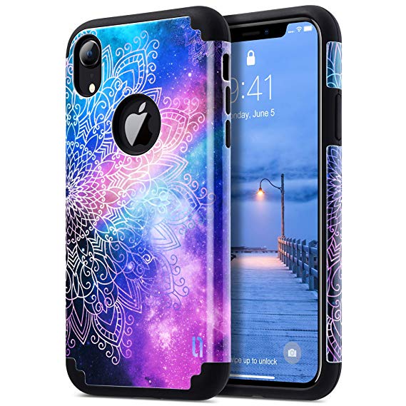 ULAK iPhone XR Case, Slim Fit Hybrid Soft Silicone Hard Back Cover Anti Scratch Bumper Design Protective Case for Apple iPhone XR 6.1 inch 2018, Mandala Flower