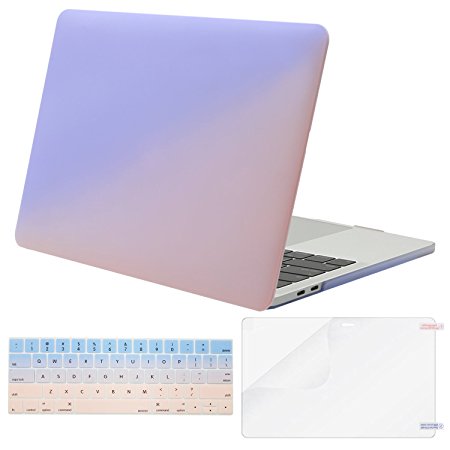 Mosiso MacBook Pro 13 Case 2017 & 2016 Release A1706/A1708, Plastic Pattern Hard Case Shell with Keyboard Cover with Screen Protector for Newest MacBook Pro 13 Inch, Rose Quartz and Serenity Blue