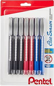 Pentel Clic Eraser Grip Retractable Eraser with Grip Office Barrel Colors (Black, Red, Blue) 7 Pack