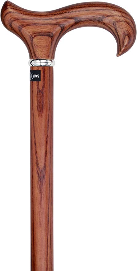 Espresso Ash Derby-Handled Walking Cane With Ash Wood Shaft and Silver Collar