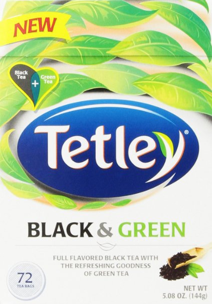 Tetley Tea Bags, Black and Green, 72 Count