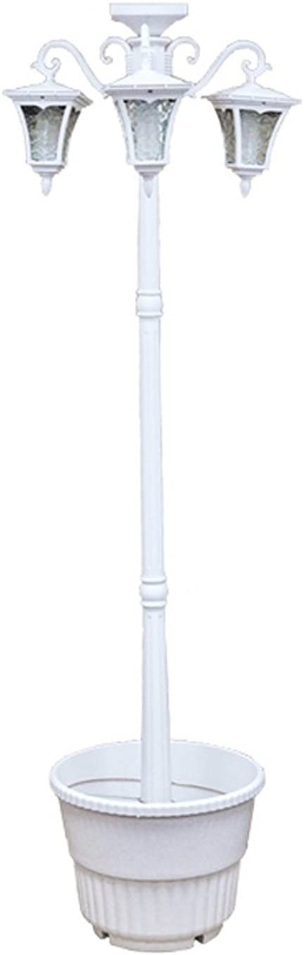 Sun-Ray 312011 Vittoria 3-Head Solar LED Lamp Post and Planter, Dual Amber/White Light Switch, 7ft, White, Batteries Included