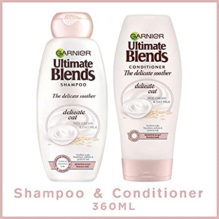 Garnier Shampoo & Conditioner Set by Ultimate Blends - Delicate Oat For Sensitive Scalp & Fragile Hair - Shampoo & Conditioner - 360 ml