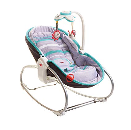 Tiny Love 3-in-1 Rocker Napper, Newborn Baby Bouncer with Recline, Music and Lights, Suitable from Birth, 0 Month  , Grey/Turquoise