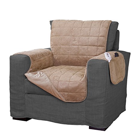 Serta Microsuede Diamond Quilted Electric Warming Furniture Chair Protector, Camel