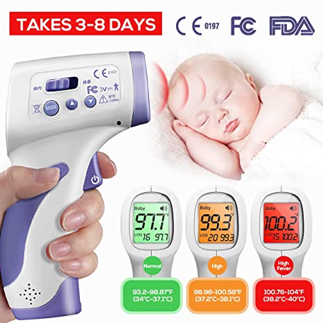 Non-Contact Infrared Forehead Thermometer Gun with LED Display, Digital Medical Ear Household Thermometer, Smart Sensor Gun for Baby, Adults, Kids, Surface of Objects with CE and FCC Approved