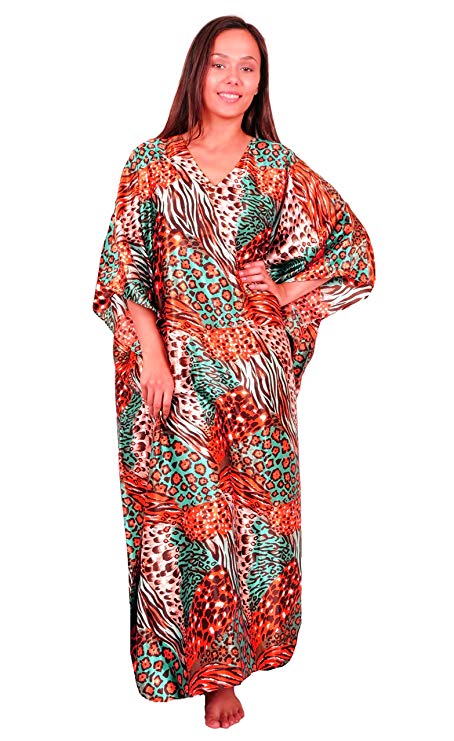 Up2date Fashion Satin Caftan/Kaftan, Tropical Cocktail Animal Print, One Size, Style Caf-30
