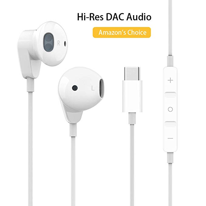 USB C Digital Earphones, Type C HiFi Stereo Headphones, Gym Sports USB C Earbuds Headsets for Google Pixel 2 3 XL Samsung Essential Moto Huawei OnePlus HTC MI etc（White）