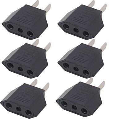 ANRANK E-U1009618AK EU Europe to US USA Travel Power Plug Adapter Converter (Black, 6-Pack)