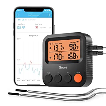 Govee Bluetooth Meat Thermometer, Wireless Grill Thermometer with 2 Probes, 230ft Remote Monitor, Backlight, Smart Alert Notification for BBQ Smoker Oven