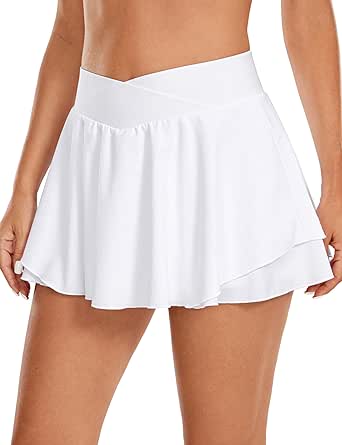 CRZ YOGA Tennis Skirts for Women Crossover High Waisted Ruffle Layered Workout Athletic Golf Skort Skirts with Pockets