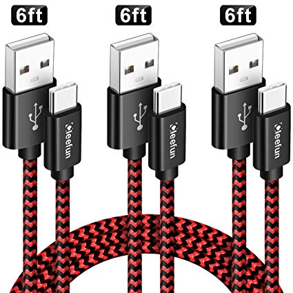 USB C Cable Fast Charging [3-Pack, 6ft], CLEEFUN Nylon Braided Type C Cable Fast Charger Cord for Samsung Galaxy S10/S10 Plus/S10e, S9/S9 Plus, S8/S8 Plus, Note 10/10  Plus, Note 9/8, A70 A50 A20 A10e