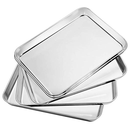 Baking Sheets Set of 5, Bastwe Stainless Steel Baking Pan Tray Cookie Sheet, Size 10 x 8 x 1 inch, Non Toxic & Healthy, Rust Free & Easy Clean
