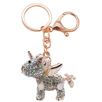Rhinestone Unicorn Keychain, SECHO Cartoon Key Ring Crystal Handbag Decoration Charm Pendent