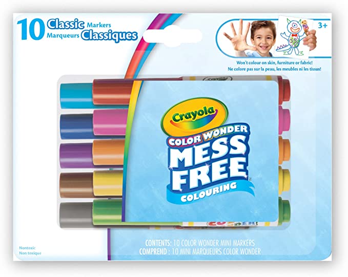 Crayola Color Wonder 10ct Mini Markers, Classic, Mess Free Colouring, Washable, No Mess, for Girls and Boys, Gift for Boys and Girls, Kids, Ages 3, 4, 5,6 and Up, Summer Travel, Cottage, Camping, on-the-go, Arts and Crafts, Gifting