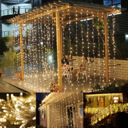 LE Curtain Lights 98ft98ft 304 LEDs Window Curtain Icicle Lights 8 Modes String Fairy Light Linkable Design Warm White3000K Window Lights for Valentines DayWeddingPartyChristmas