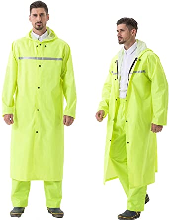 Panegy Waterproof Raincoat Long Hooded Rain Poncho Windbreaker Reflective Jacket Lightweight