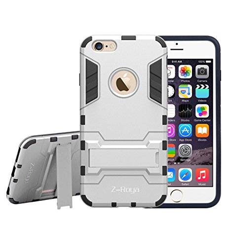 iPhone 6 Case,6S Case,Z-Roya [ Robot-Bear] Dual Layer Protective Hybird Armor Case [Slim Fit] Advanced Shock Absorption Protection with Kick-Stand Feature for iPhone 6&6S 4.7"-CGTXA06U-Silver