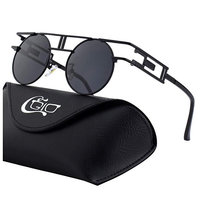 CGID E72 Retro Steampunk Style Inspired Round Metal Circle Polarized Sunglasses for Women Men