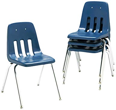 Virco Student Chair, Navy, Soft Plastic Shell, 14" Seat Height, Chrome Frame, for Kindergarten - 2nd Grade, 4 Pack (9014-BLU51)