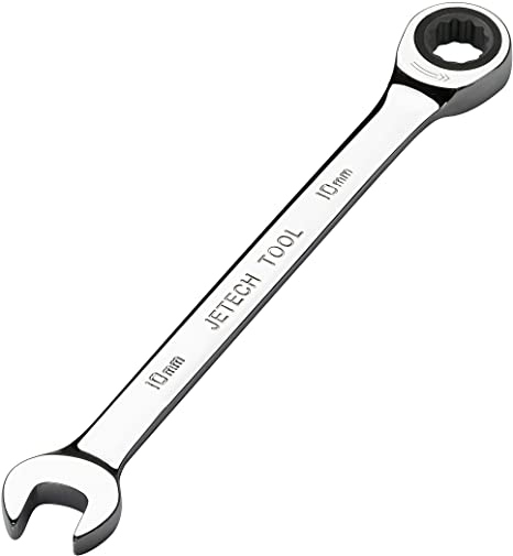 Jetech 10mm Ratcheting Combination Wrench, Industrial Grade Gear Spanner with 12-Point Design, 72-Tooth Ratchet, Made with Forged and Heat-Treated Cr-V Steel in Chrome Plating, Metric